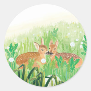 Baby Deer - Fawns in Tall Grass Illustration  Classic Round Sticker