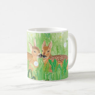 Baby Deer - Fawns in Tall Grass Illustration   Coffee Mug