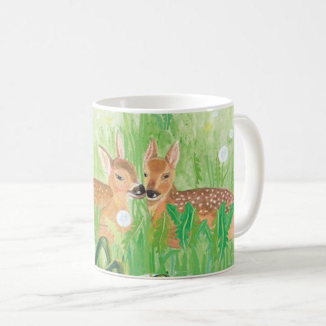 Baby Deer - Fawns in Tall Grass Illustration   Coffee Mug (Front Right)
