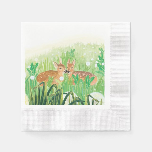 Baby Deer - Fawns in Tall Grass Illustration   Napkin (Front)