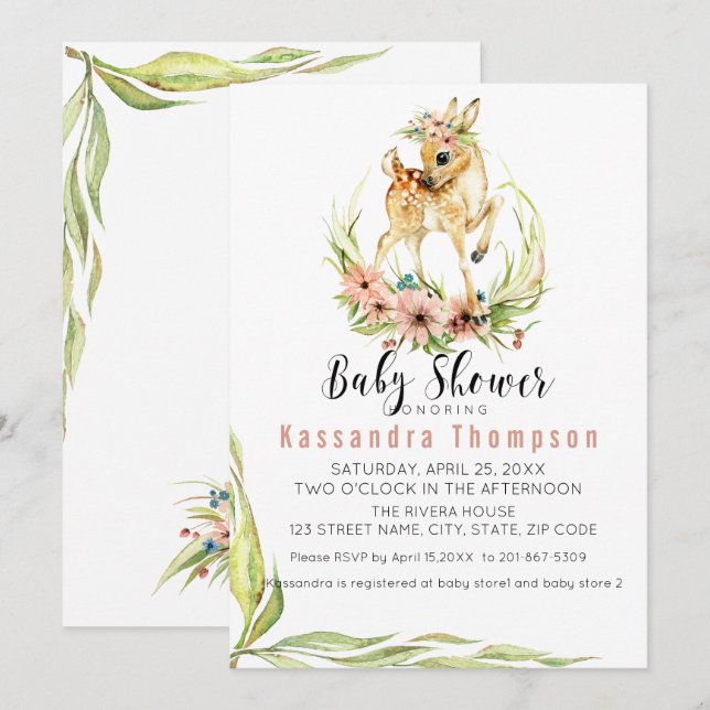 Baby Deer For A Baby Girl Baby Shower Invitation (Front/Back)