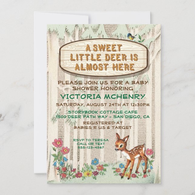 Baby Deer forest woodland baby shower Invitation (Front)