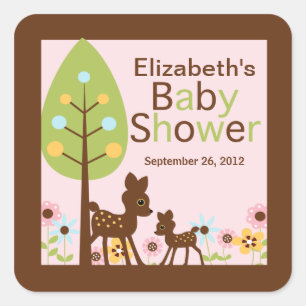 Baby Deer Girl Baby Shower Invitation Square Sticker