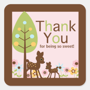 Baby Deer GIRL Baby Shower Invitation Square Sticker