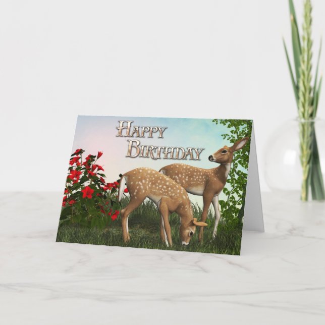 Baby Deer Happy Birthday Card (Front)