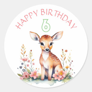 Baby Deer in Flowers Girl's Birthday Party  Classic Round Sticker