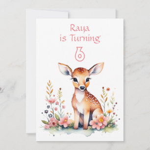 Baby Deer in Flowers Girl's Birthday Party  Invitation
