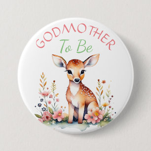 Baby Deer in Flowers Godmother to be Baby Shower 7.5 Cm Round Badge