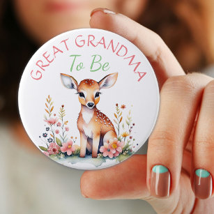 Baby Deer in Flowers   Great Grandma  Baby Shower 7.5 Cm Round Badge
