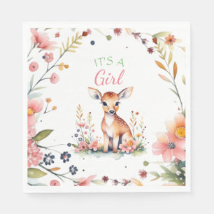 Baby Deer in Flowers   It's a Girl Baby Shower Napkin