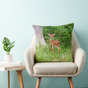 Baby Deer in the Woods Nature Photography Cushion