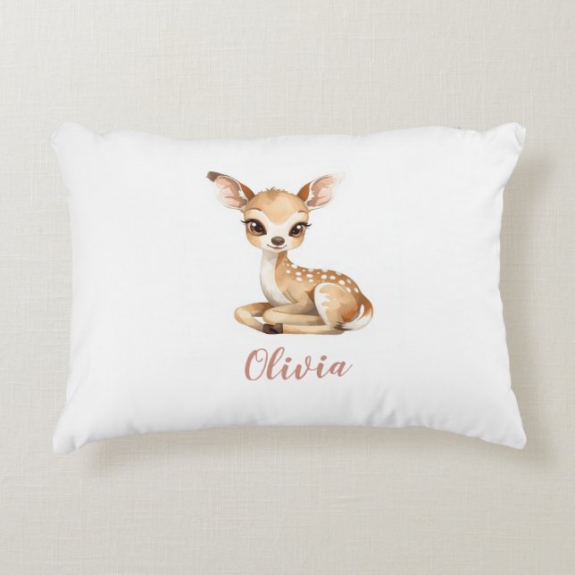 Baby Deer Nursery Lumbar Pillow | Custom Name (Front)