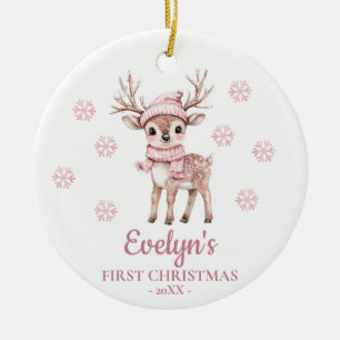 Baby Deer Personalized Girl's First Christmas Ceramic Tree Decoration