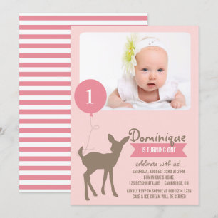 Baby Deer   Pink Photo Kids Birthday Invitation