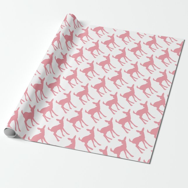 Baby Deer Pink Woodland Theme Girls Baby Shower Wrapping Paper (Unrolled)