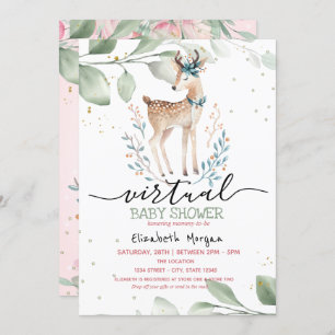 Baby Deer Stars Leaves Virtual Baby Shower Invitation