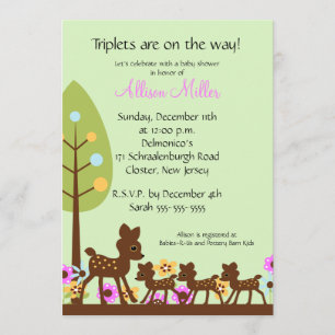 Baby Deer TRIPLETS Baby Shower Invitation
