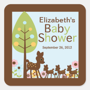 Baby Deer Triplets Multiple Baby Shower Invitation Square Sticker