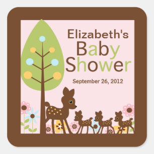 Baby Deer Triplets Multiple Baby Shower Invitation Square Sticker
