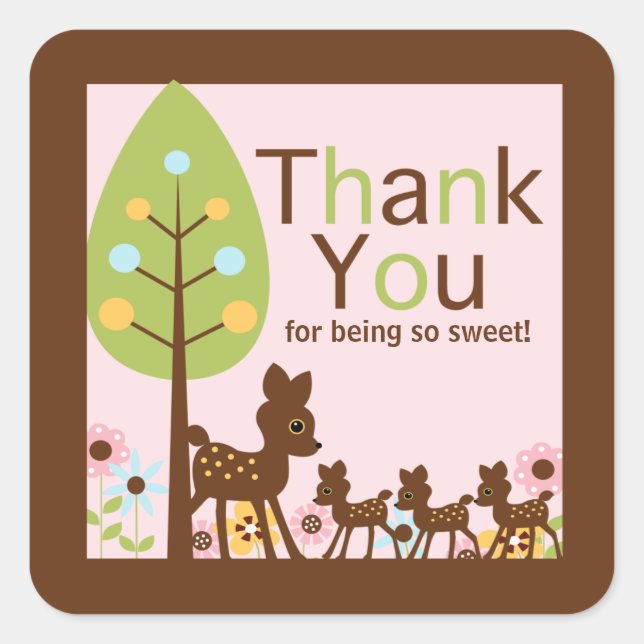 Baby Deer Triplets Multiple Baby Shower Invitation Square Sticker (Front)