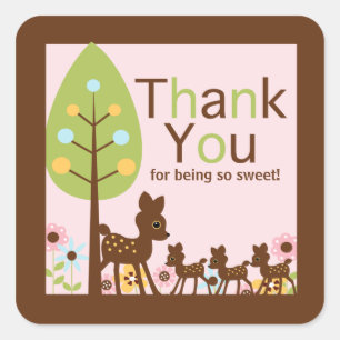 Baby Deer Triplets Multiple Baby Shower Invitation Square Sticker