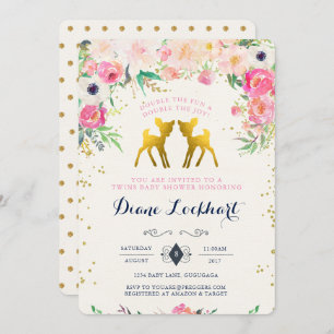 Baby Deer Twin Baby Shower Invitation