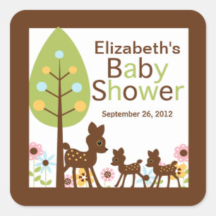 Baby Deer Twins Multiple Baby Shower Invitation Square Sticker