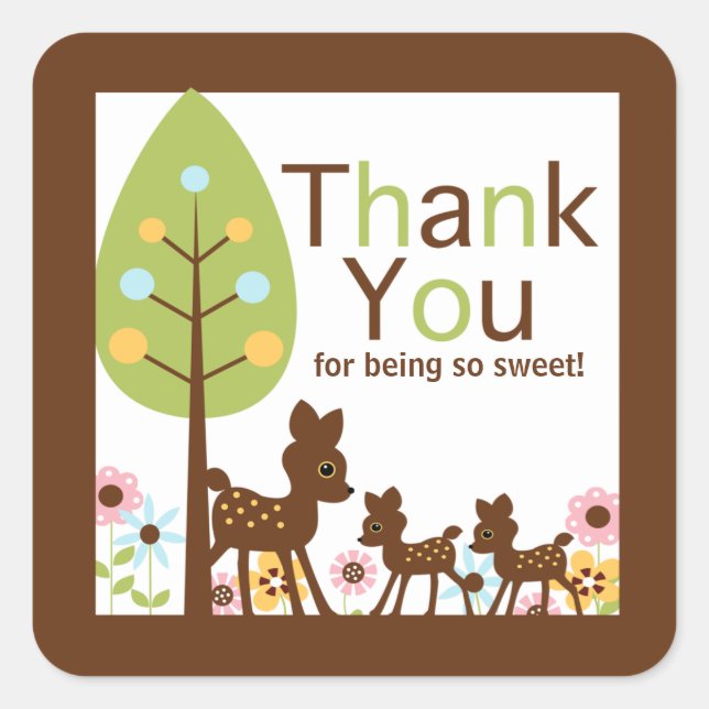 Baby Deer Twins Multiple Baby Shower Invitation Square Sticker (Front)