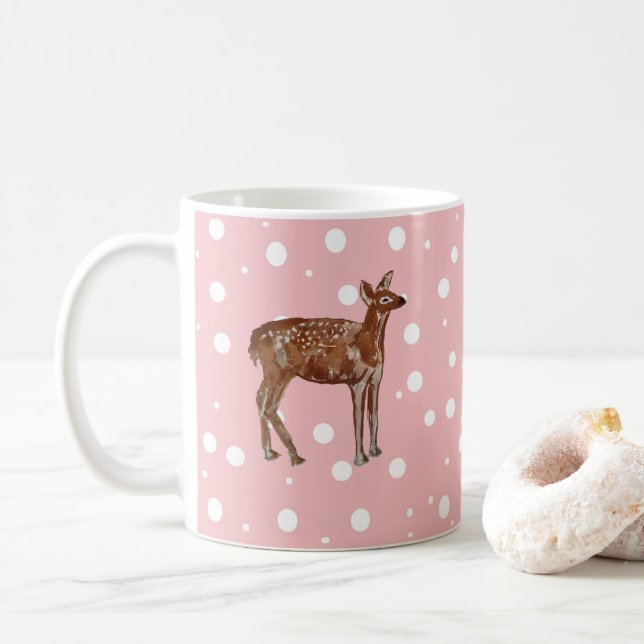 Baby Deer Wilderness Christmas Painting Coffee Mug (With Donut)