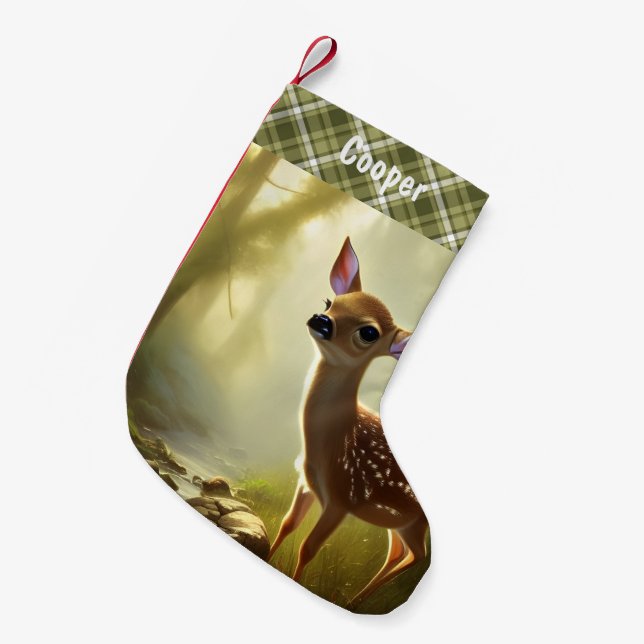 Baby Deer Wildlife Portrait Personalised Small Christmas Stocking (Front (Hanging))