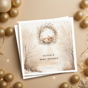 Baby Deer Winter Beige Baby Shower Napkin