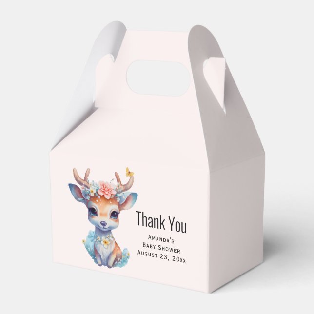 Baby Deer with Antlers and Flowers Baby Shower Favour Box (Front Side)