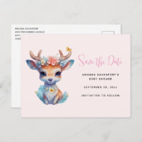 Baby Deer with Antlers and Flowers Save the Date