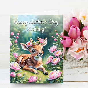 Baby Deer With Crown Of Peonies Mummy Mother's Day Card