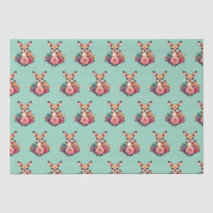 Baby Deer with Roses and Green Foliage Tissue Paper