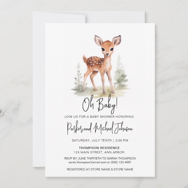 Baby Deer Woodland Animal Baby Shower Invitation (Front)