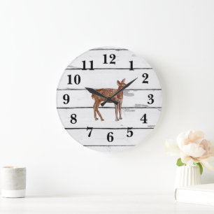 Baby Deer Woodland Animal Painting Shiplap Large Clock