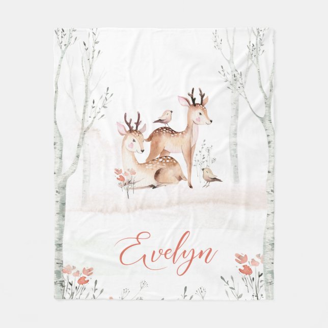 Baby Deer Woodland Blanket | 50x60 Fleece (Front)
