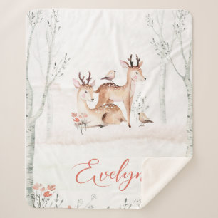Baby Deer Woodland Blanket 50x60 Sherpa