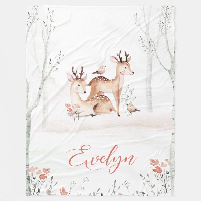 Baby Deer Woodland Blanket | 60x80 Fleece (Front)