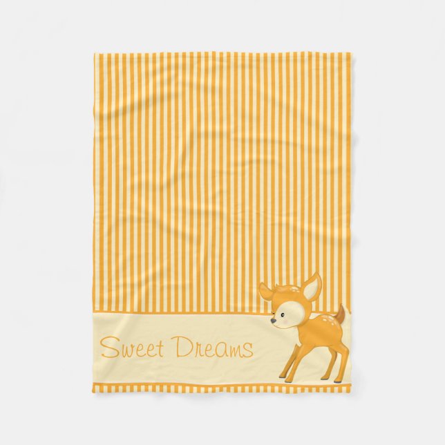 Baby Deer | Yellow & Orange Stripes | Personalised Fleece Blanket (Front)