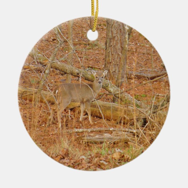 Baby Deer's First  winter Ceramic Tree Decoration (Front)