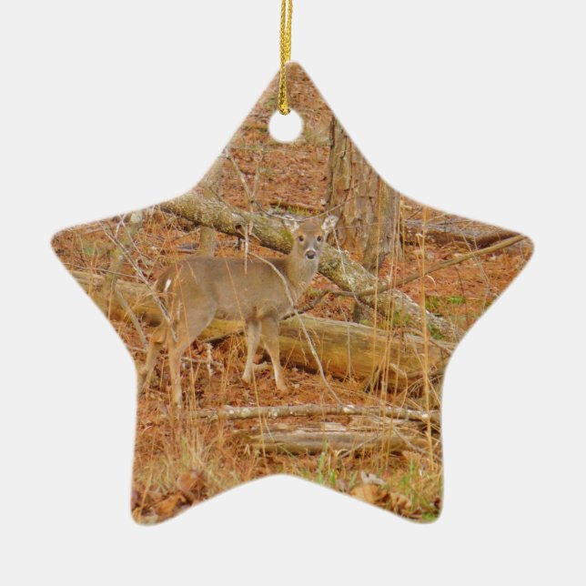 Baby Deer's First  winter Ceramic Tree Decoration (Front)