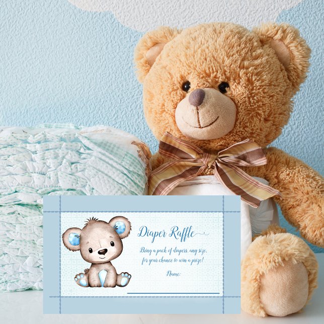 Baby Diaper Raffle Cute Brown Bear Boy Shower Game Enclosure Card (Creator Uploaded)