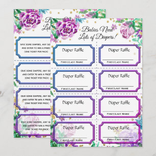 Baby Diaper Raffle Tickets Floral Invitation