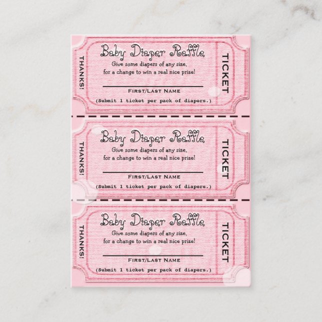 Baby Diaper Raffle Tickets Pink Enclosure Card (Front)