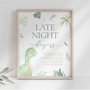 Baby Dino Baby Shower Late Night Diapers Sign