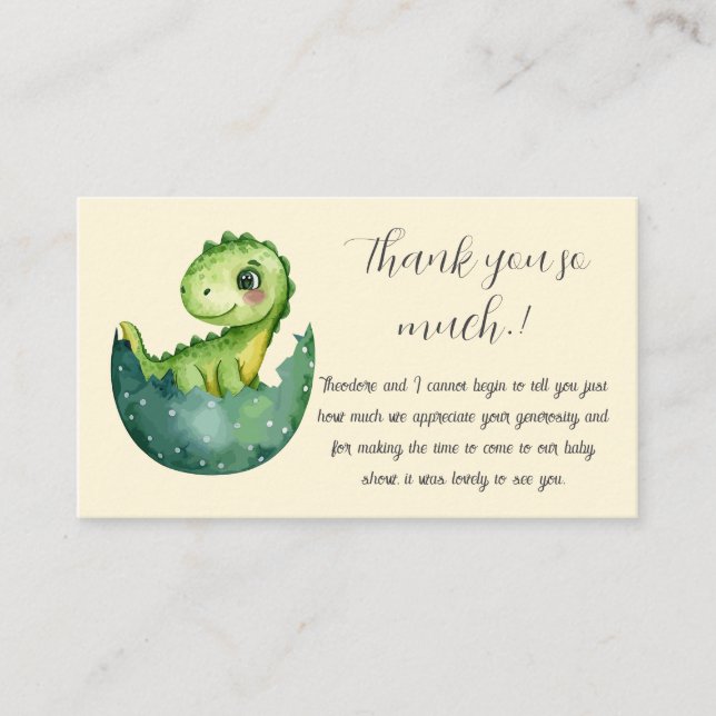 Baby Dino Baby Shower Thank you Enclosure Card (Front)