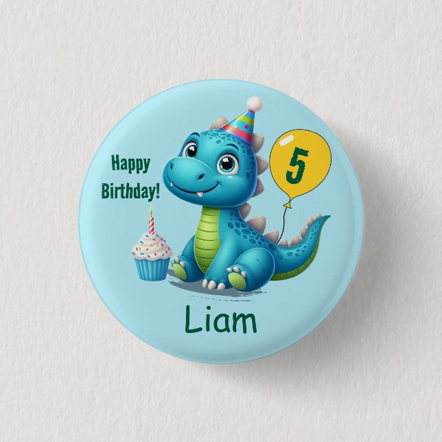 Baby Dino Birthday Button! 3 Cm Round Badge (Front)