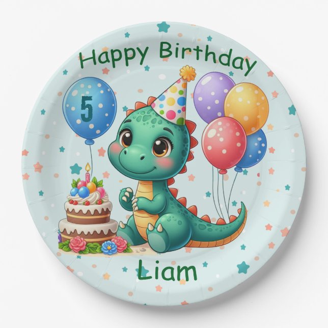 Baby Dino Birthday Party Plates (Front)